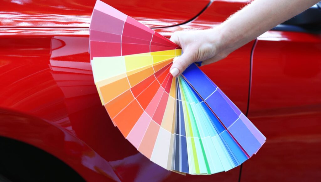 selecting paint in prep for cars
